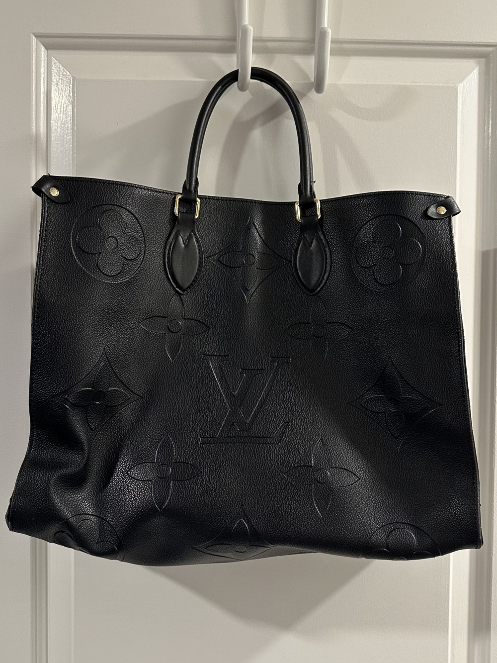 Large Black Embossed Leather Tote with Top Handles